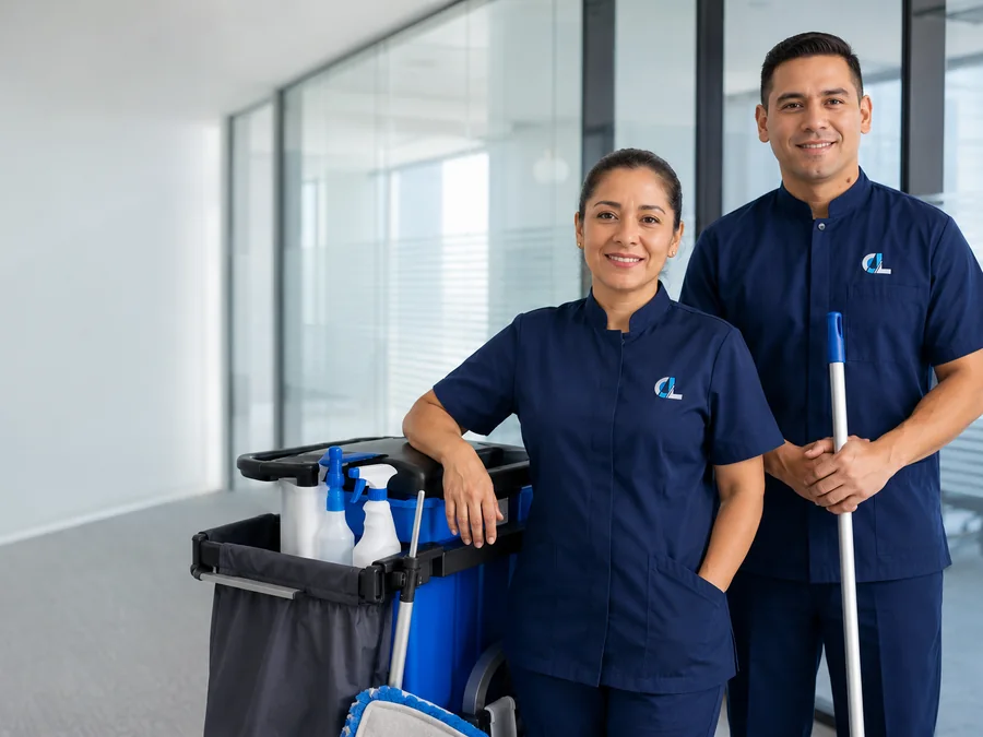 Equipo de limpieza profesional de CAPLI en una oficina